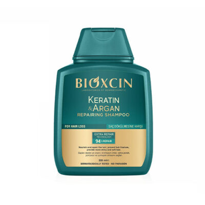 شامپو گیاهی ضد ریزش بیوکسین Bioxcin مدل کراتین و آرگان مخصوص مو خشک و آسیب دیده حجم 300 میل