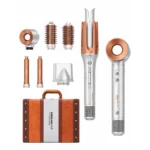 پک سشوار چندکاره شیگلم با 6 سری مشابهه دایسون 2000 وات همراه کرلی شیگلم مدل Dyson Design با موتور BLDC داخل چمدان چرم