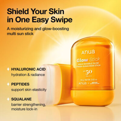 ضد آفتاب آنوا استیکی بی رنگ و درخشان کننده ANUA INVISIBLE GLOW FINISH SUNSCREEN STICK +SPF50 حجم 18 گرم