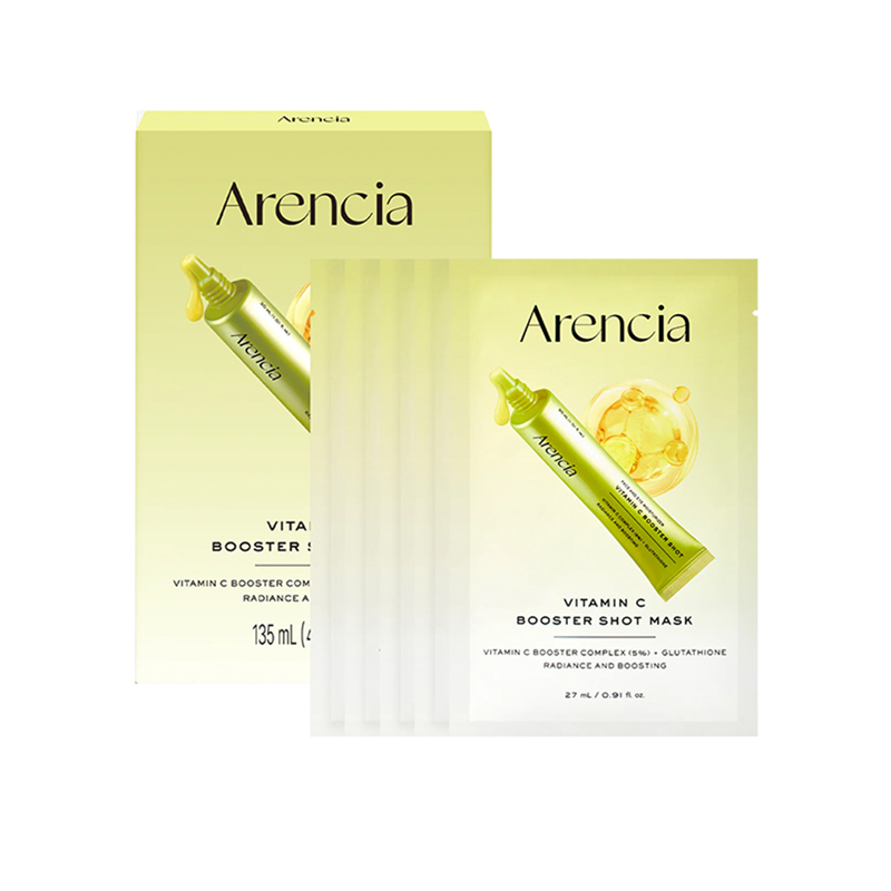 پک ماسک ورقه ای آرنسیا بوستر شات ویتامین سی Arencia Vitamin C Booster Shot Sheet Mask حاوی 5 ماسک ورقه ای