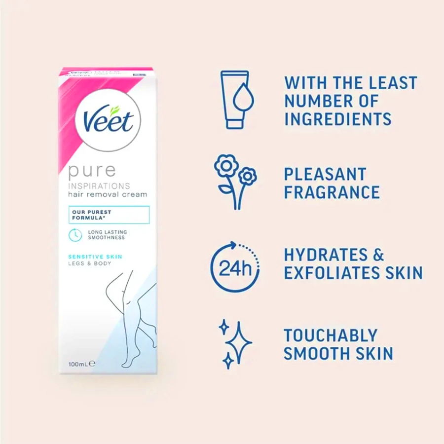 کرم موبر بدن ویت مناسب پوست حساس veet pure skin حجم 100 میل
